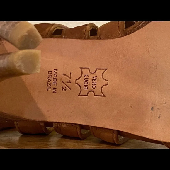 Cynthia Vincent Caramel Soft Leather Caged Heels - Picture 8 of 11